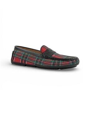 FLAG LTD. Women's Morgan Red Plaid Loafers with Black Trim Shoes